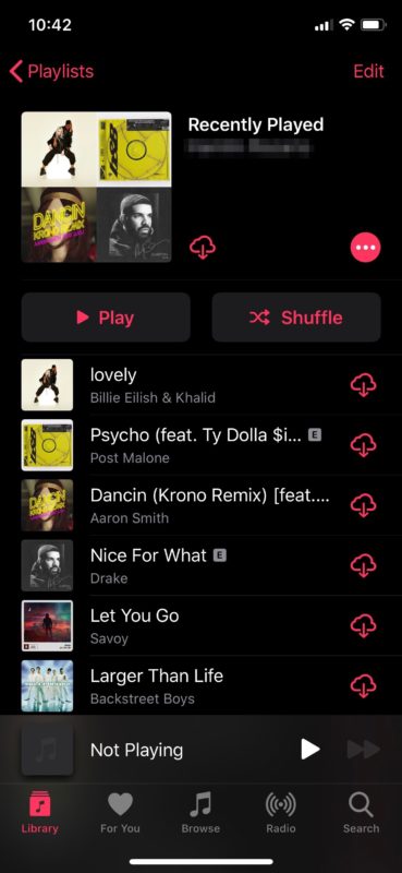 Как увидеть недавно воспроизведенные песни в Apple Music