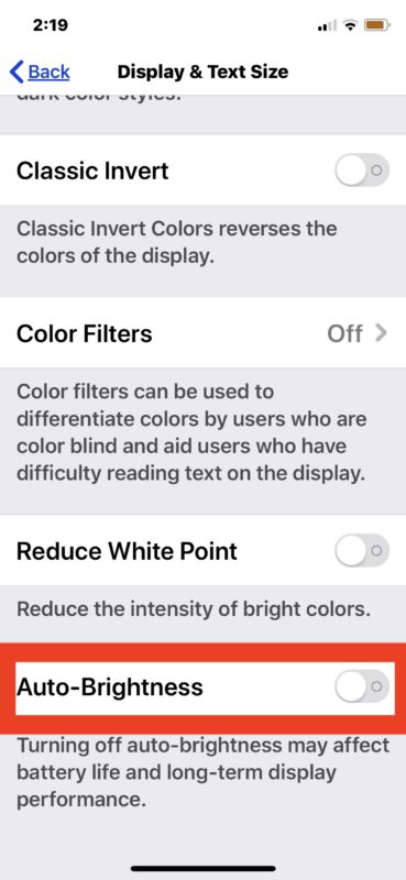 How to disable or enable Auto Brightness on iOS 13 and iPadOS 13 and later
