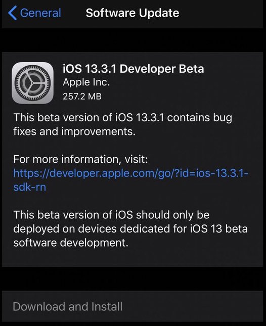 iOS 13.3.1 beta