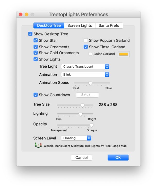TreetopLights Mac preferences