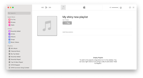 New playlist screen in Apple Music on Mac