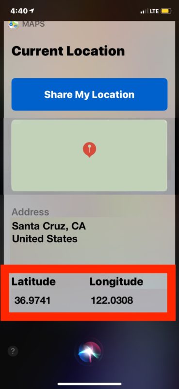 Get current GPS Coordinates from Siri on iPhone