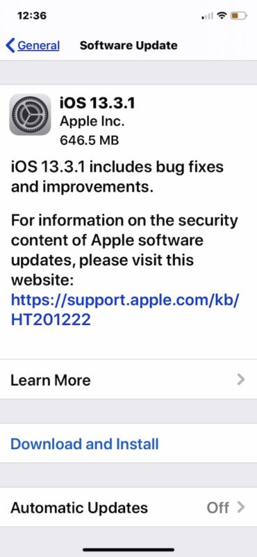 iOS 13.3.1 update