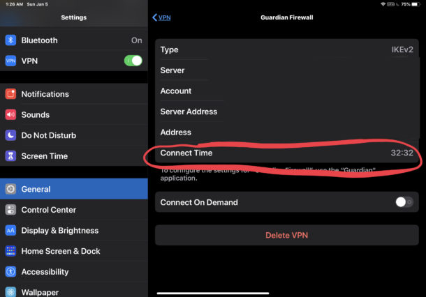 See how long VPN connection been active on iPhone or iPad