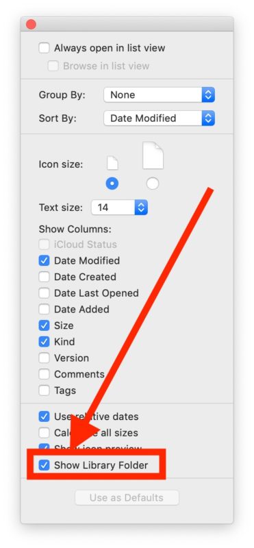 Show the User Library folder in MacOS 