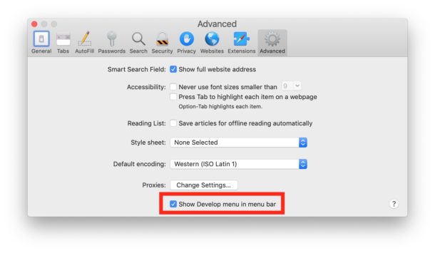Включение меню «Разработка» в Safari для Mac позволяет просматривать исходный код страниц.