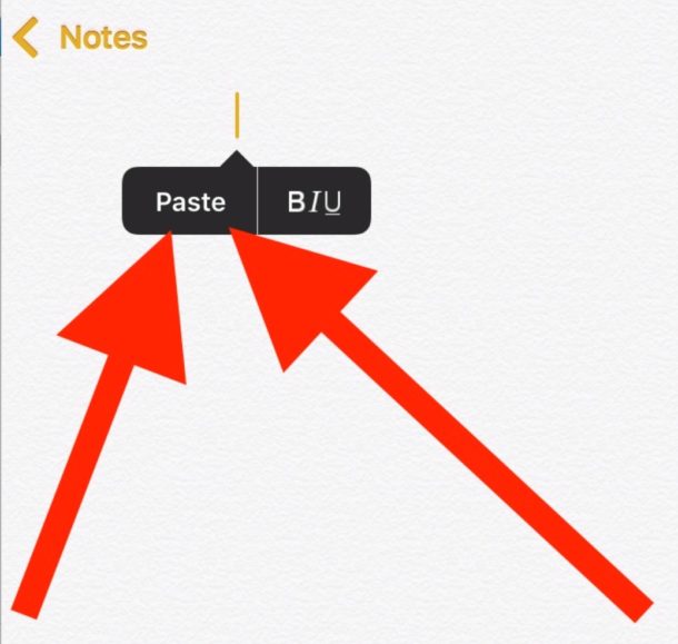 Pasting on iPhone as part of copy and paste actions