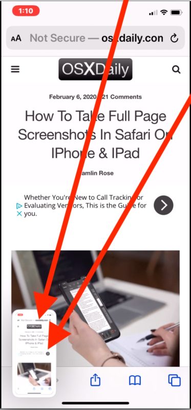 Как сделать снимок экрана всего веб-страницы на iPhone или iPad в Safari
