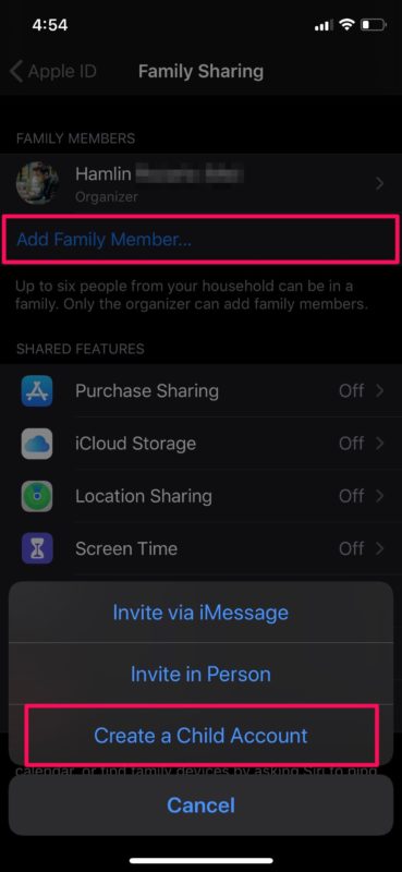 Как создать детскую учетную запись для семейного доступа на iPhone