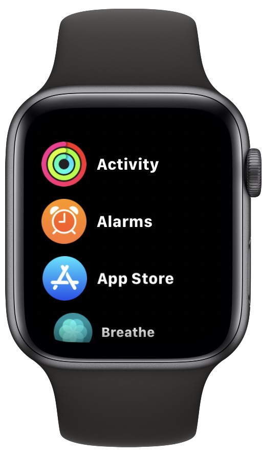 Apple Watch apps in a list view