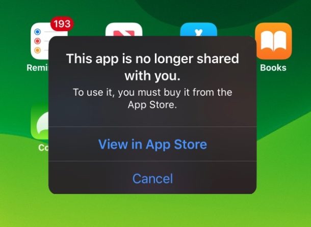 Fix App No Longer Shared with You iPhone and iPad Error