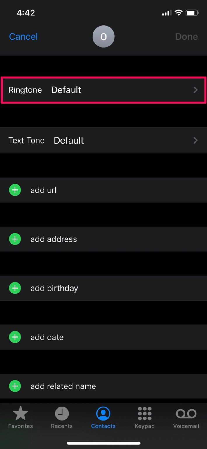 iphone set ringtone to silent for contact
