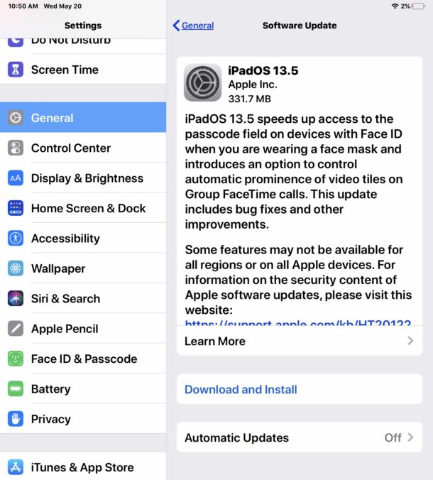 Ios 13 5 Ipados 13 5 Updates Available To Download Osxdaily