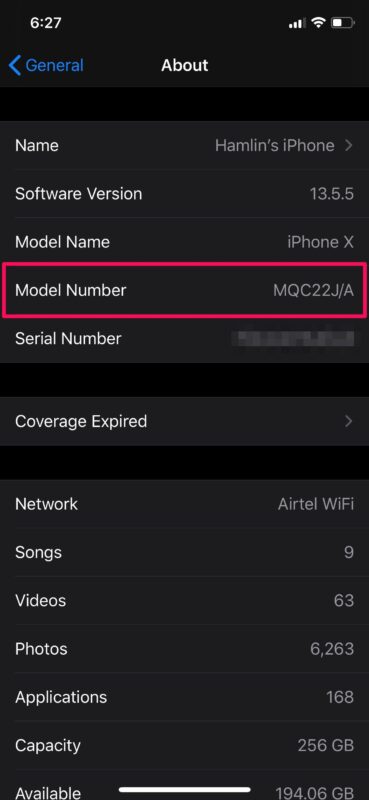 Model number iphone