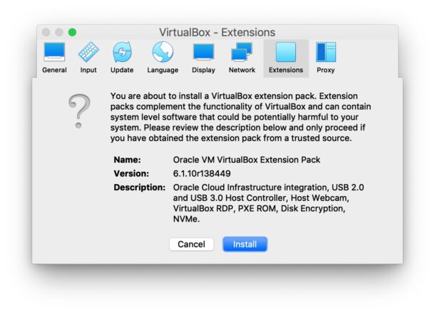 Установите пакет расширений VirtualBox