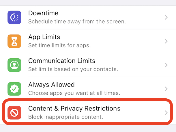 Tap content and privacy restrictions