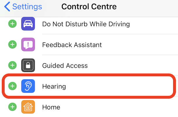 Tap the plus beside hearing
