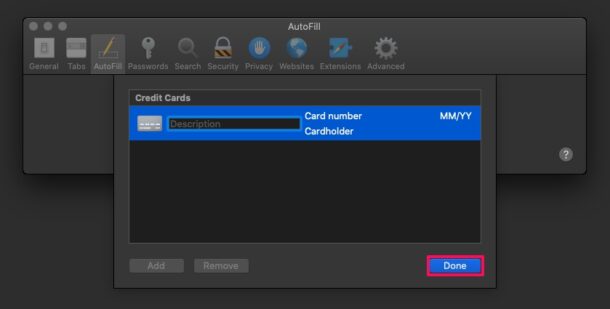 Как добавить кредитные карты в автозаполнение Safari на Mac