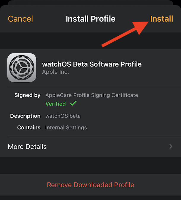 install watchOS 7 beta profile