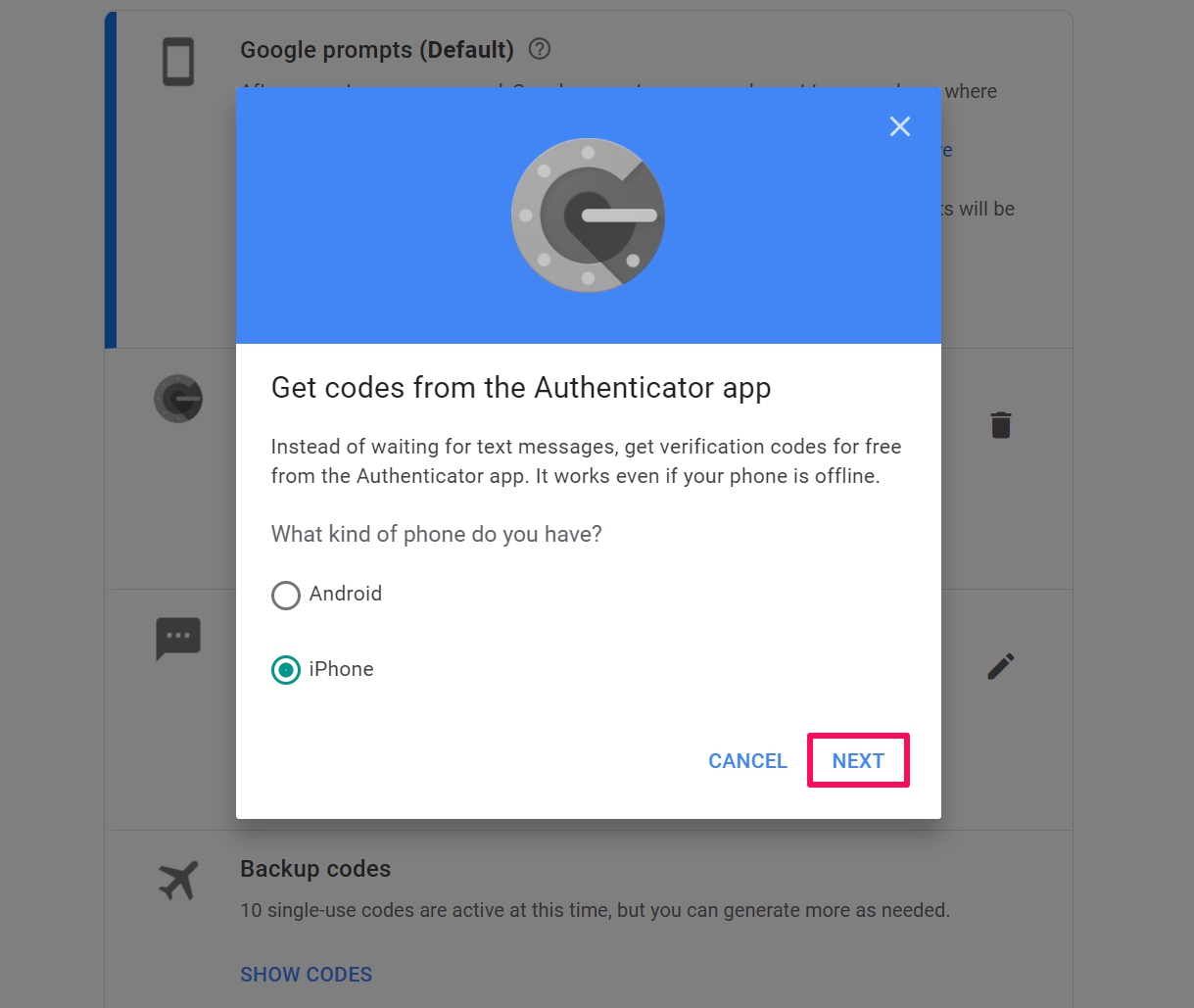 transfer google authenticator to new phone