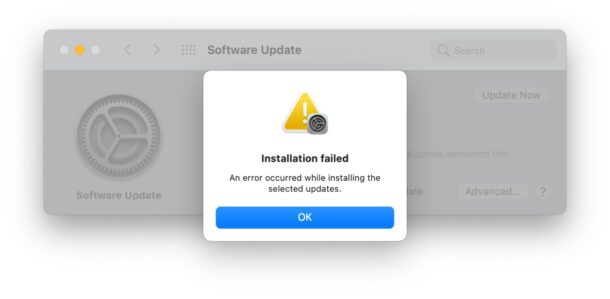 Ошибка установки macOS в обновлении программного обеспечения