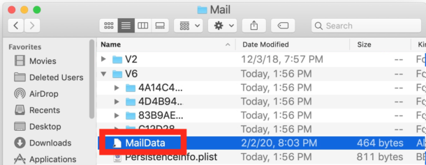 Переместите псевдоним данных Mail за пределы папки Mail.