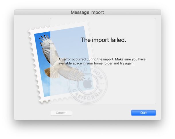 Mail Import Failed error on Mac