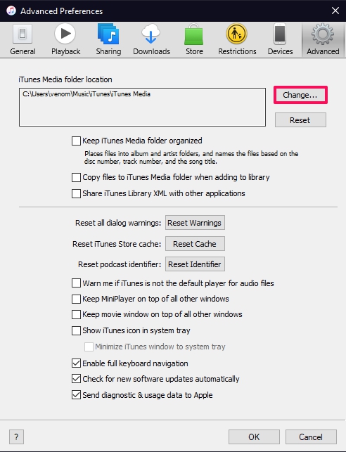 How to Change iTunes Media Location on PC
