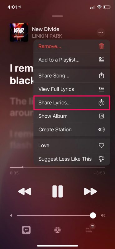 How to Share Song Lyrics in Apple Music