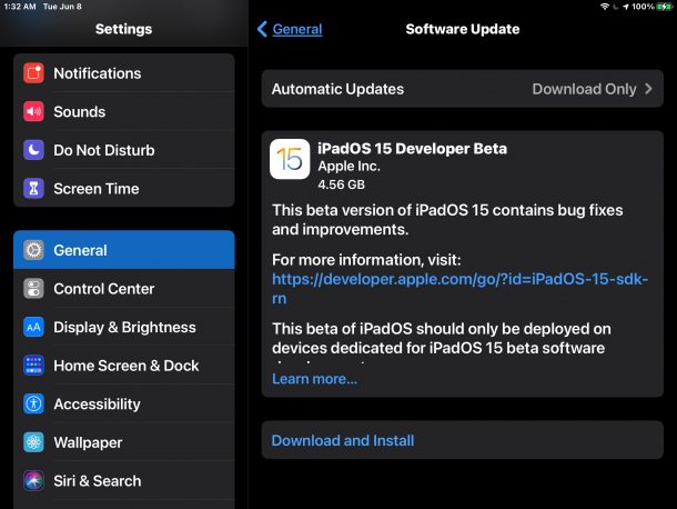 Download and install iPadOS 15 beta