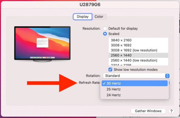 Show refresh rate of external display on Mac