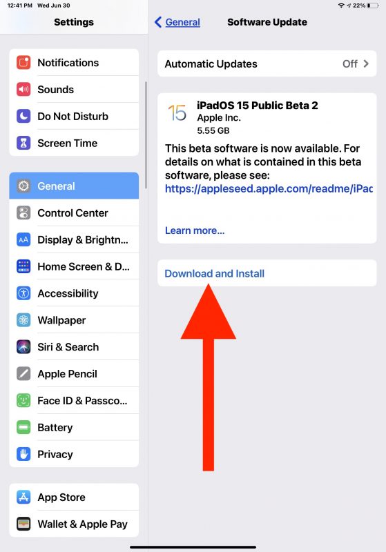 Installing and downloading iOS 15 public beta