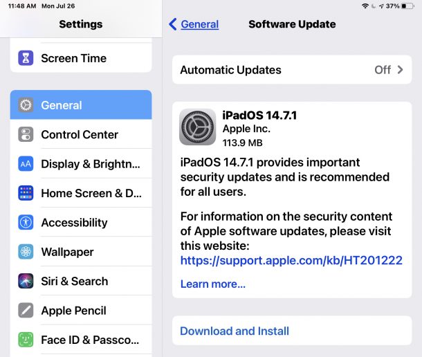 iOS 14.7.1 and iPadOS 14.7.1