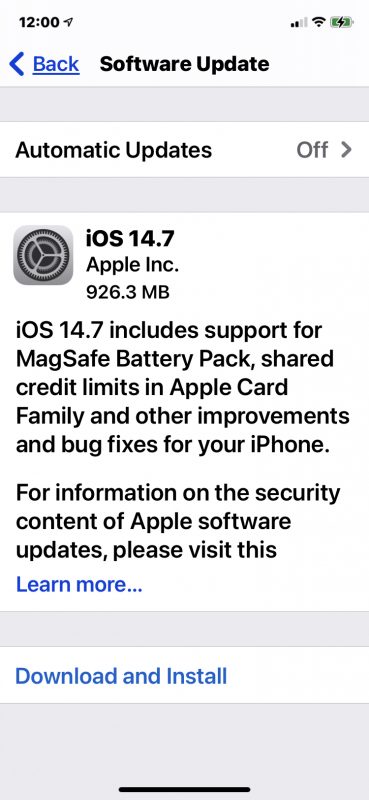 iOS 14.7 update available to download