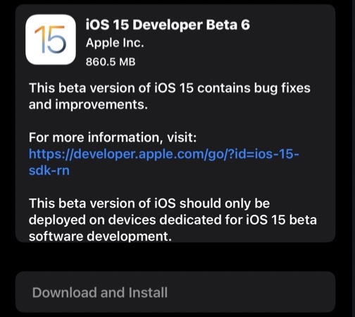 iOS 15 beta 6
