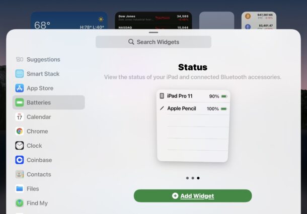 Add widgets ipadOS home screen