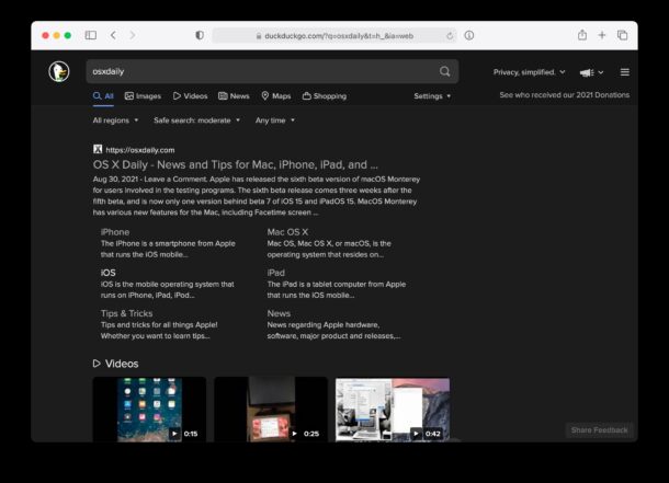 Changing the dark or light theme on DuckDuckGo