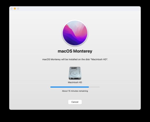 Installing macOS Monterey takes some time