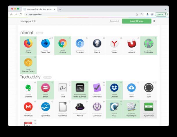 Select the apps to install on the Mac