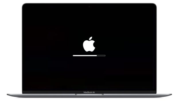 the macOS installation displays a progress bar