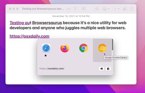 Determine in which web browser you want to open a link to Browsersaurus