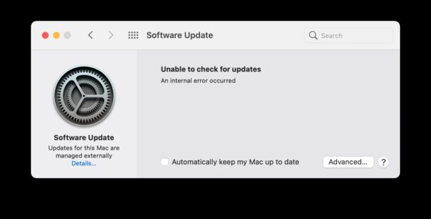 Unable to check for updates, internal error -  MacOS Monterey 