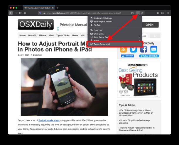 Take a full webpage screenshot on Mac with Firefox