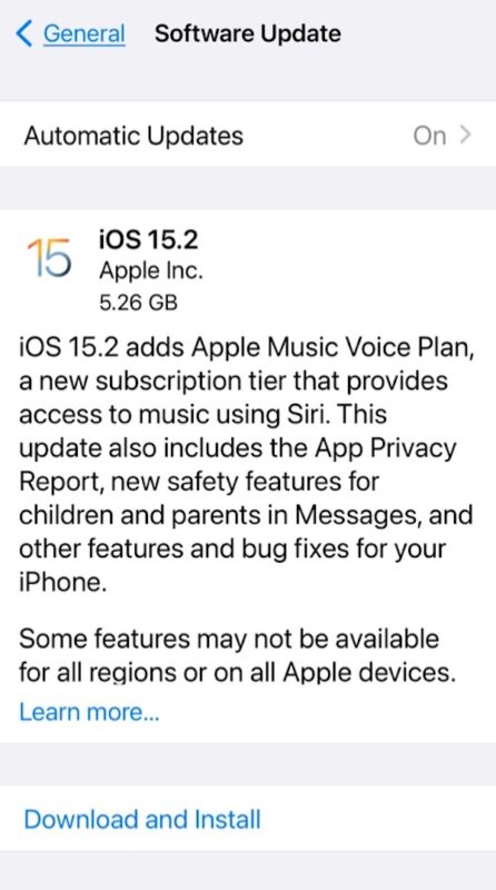iOS 15.2 update download