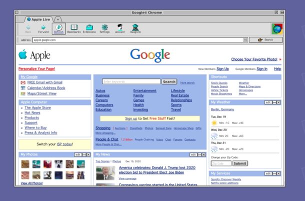Retro Google Chrome looking like Mac OS 9