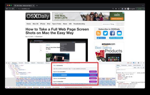 Run screenshot command to capture full size screenshot on Mac