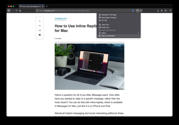 Take a full page screenshot on Mac with Firefox