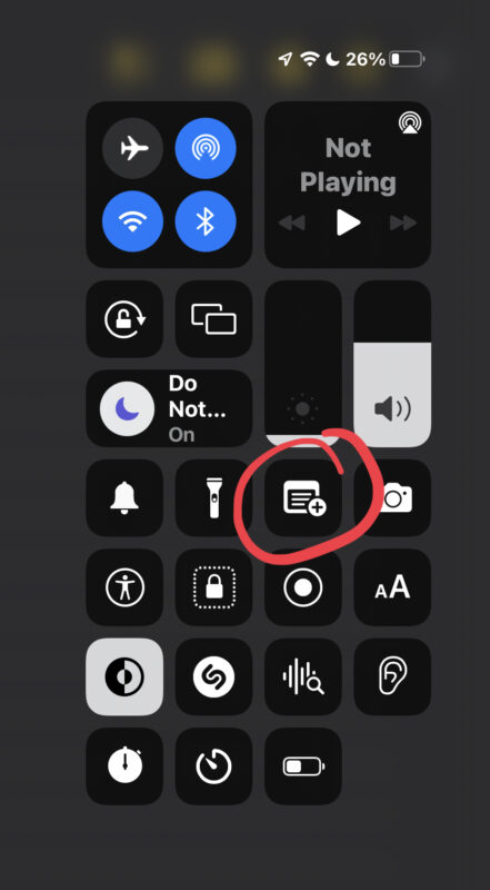 New Note from Control Center