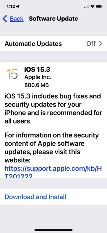 iOS 15.3 update
