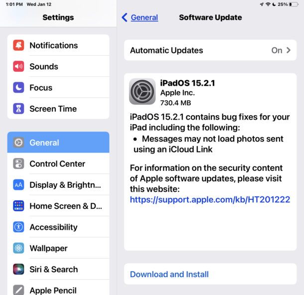 iPadOS 15.2.1 and iOS 15.2.1 updates